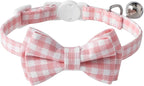 AIITLE Breakaway Cat Collar with Cute Bow Tie and Bell, Detachable Adjustable Safety Collars for Girl Cats and Boy Cats, Kittens, Puppy, Soft Stylish Plaid Patterns Cat Collars,Pink