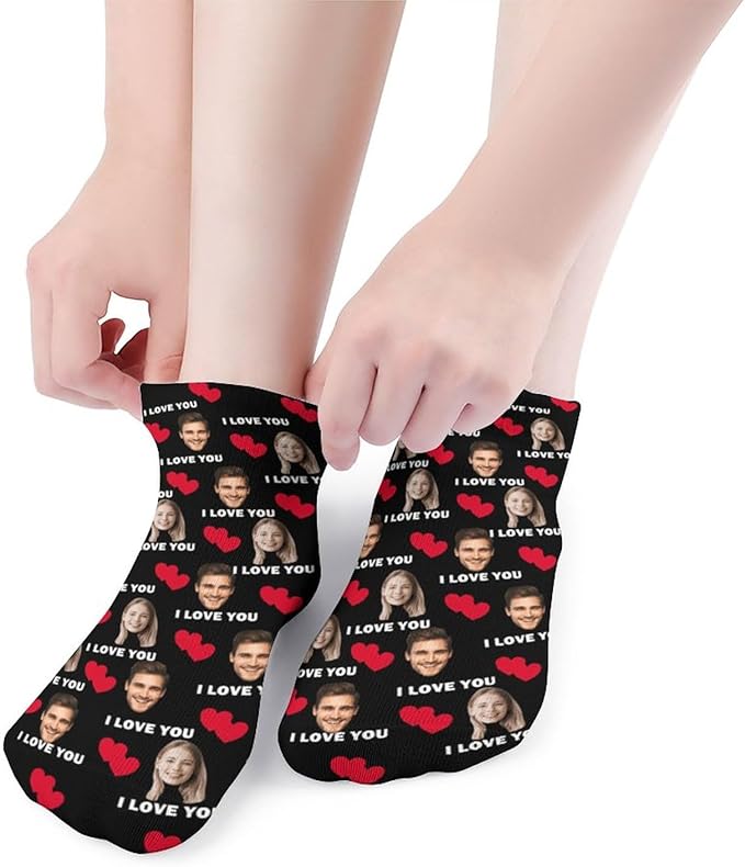 Personalized Ankle Socks with Face Custom Photo Socks Low Cut Ankle Socks Athletic Socks Valentine's Day Gifts for Women Men