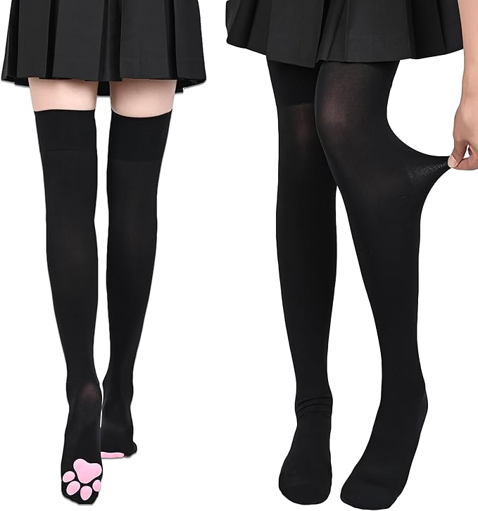 Cat Paw Thigh High Socks Golves, Cute Soft 3D Toe Beans Socks Mittens Kitten Claw Pad Socks for Girl Women Cosplay Set…