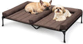 Veehoo Cooling Raised Dog Beds + Waterproof Double Dog Bed Cushion for Two Medium Dogs, Elevated Pet Cot with Removable Bolster Mat, Breathable Mesh, No-Slip Feet, Pets Couch Bed, 49x 33inches, Brown