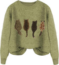 WDIRARA Women's Cat Graphic Sweater Long Sleeve Crew Neck Knit Tops Casual Knitwear