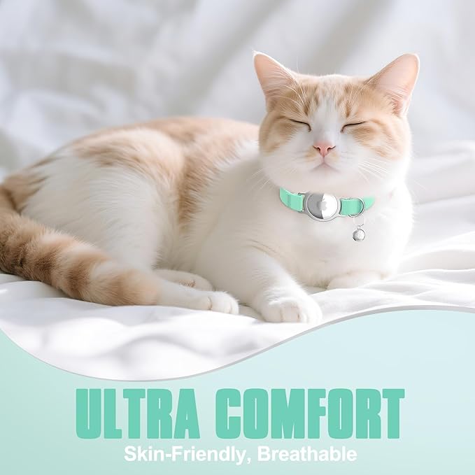 AirTag Cat Collar, Ultra Elastic Cat Tracker Collar, Airtag Holder Compatible with Apple Air Tag, [Lightweight & Scratch Resistant] Adjustable Stepless GPS Pet Collar for Cats Kittens, Green