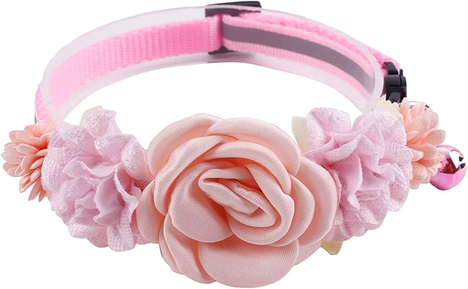 2 Pack Cat Collar Pink Floral with Bell and Removable Flower Bowtie Breakaway Adjustable Cat Collar for Girl Kitten Puppy Small Cats Dogs Daily Decoration (XQ10-8)