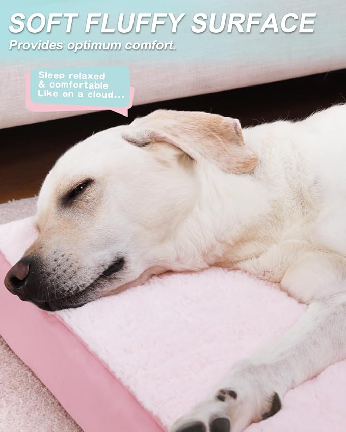 KSIIA Orthopedic Dog Bed - Waterproof & Washable with Removable Cover, Deluxe Plush Egg Crate Foam Design for Large Dogs, 41x27 Inch Pink Dog Crate Bed