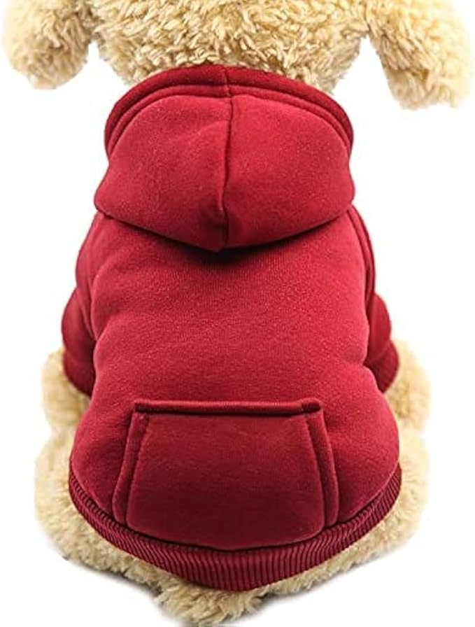 Jecikelon Winter Dog Hoodie Sweatshirts with Pockets Warm Dog Clothes for Small Dogs Chihuahua Coat Clothing Puppy Cat Custume (Wine red, Large)