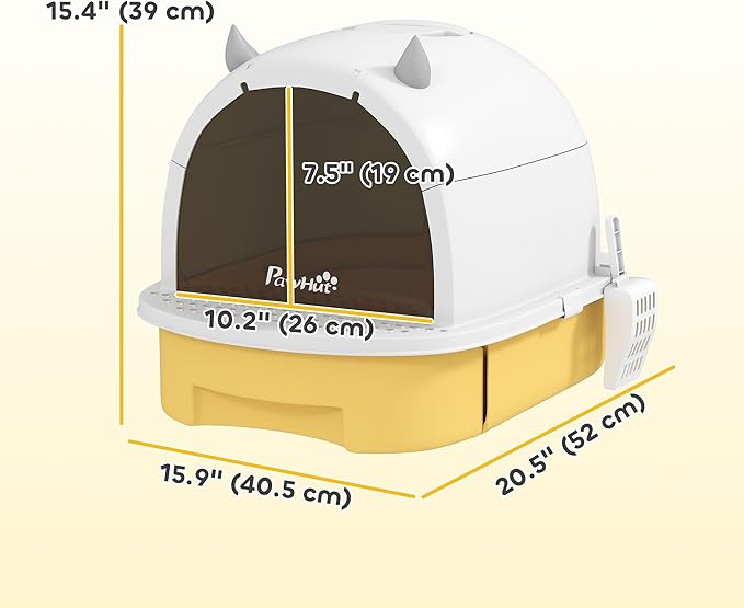 PawHut Cat Litter Box, Covered Kitty Litter Box with Lid, Scoop, Deodorizing Bags for Odor Control, Privacy, Portable, Easy to Clean, Yellow