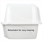 Large Enclosed Cat Litter Box with Vented Hood, Prevents Scatter and Odors, Cat & Rabbit Corner Covered Litter Box,19x14x15.5 Inches, Pearl White