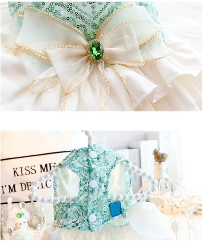 Fashion Sweet Puppy Dog Blingbling Princess Skirt Pet Dog Lace Cake Camisole Tutu Dress D-Green L