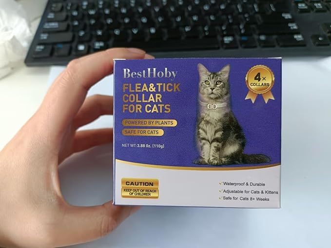 Flea and Tick Collar for Cats (4 Pack), Plant-Powered with Natural Essential Oils, Water-Resistant, Adjustable for All Cats & Kittens (Gray)