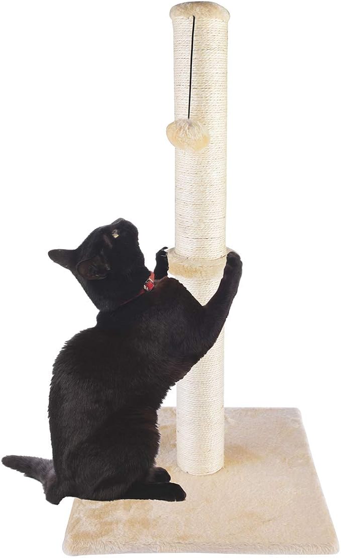 Dimaka 34" Height Tall Cat Scratching Post, Claw Scratcher with Sisal Rope and Covered with Soft Smooth Plush, Vertical Scratch [Full Strectch] Cats (Beige, 34 inches for Large Cats)