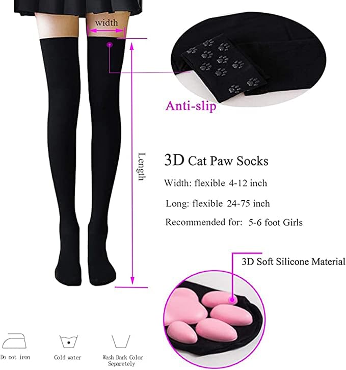 Cat Paw Thigh High Socks Golves, Cute Soft 3D Toe Beans Socks Mittens Kitten Claw Pad Socks for Girl Women Cosplay Set…