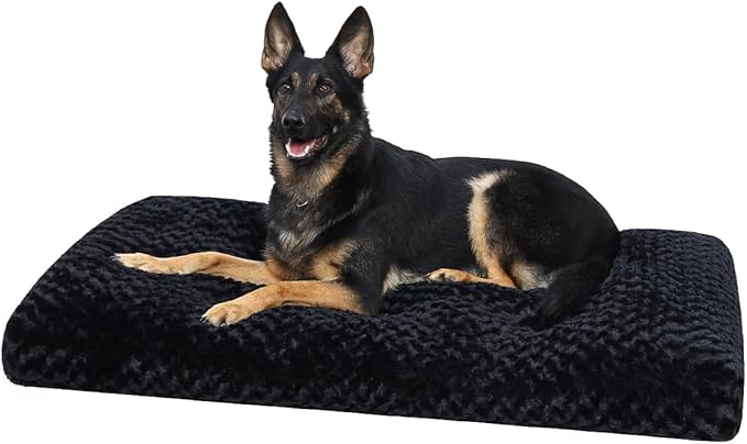 KSIIA Washable Dog Bed Anti-Slip Dog Crate Beds Deluxe Plush Kennel Pad Comfy Pet Sleeping Mat for Large Dogs, 41" x 27", Black
