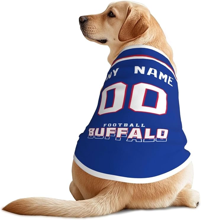 Buffalo Custom Pet Jersey Dog Clothes Jersey Various Sizes Customized Any Name & Number for Small & Middle and Big Dogs