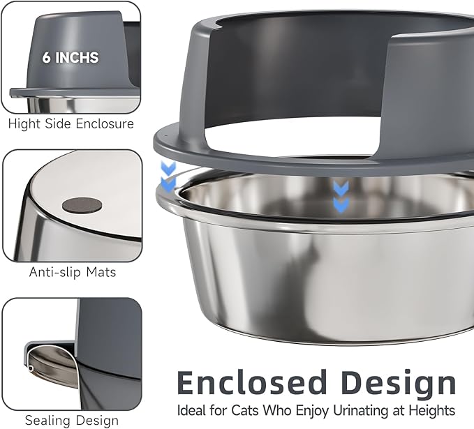 Round High-Sided Stainless Steel Cat Litter Box,Stainless Steel Litter Box with Lid,Extra Large Box,Easy-to-Clean Metal Litter Pan for Cats