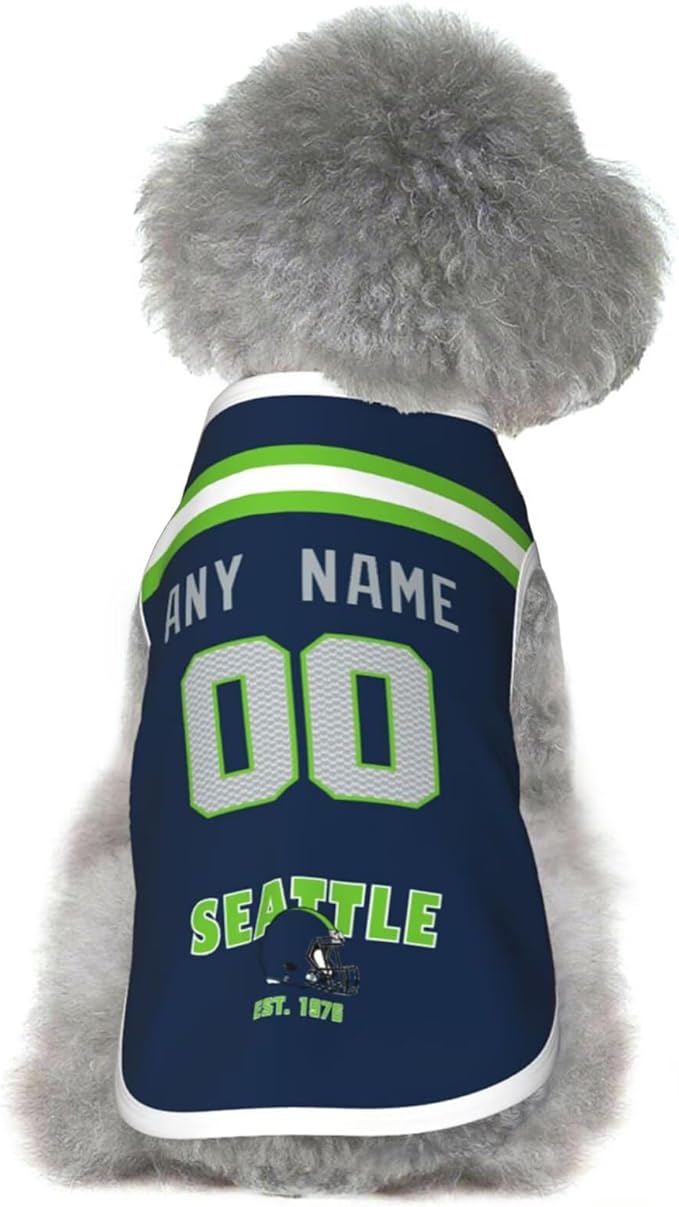 Seattle Dog Clothes Jersey Pet Jersey Customized Any Name & Number S-5XL for Small Middle and Big Dogs