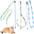KABASI 3PCS Interactive Cat Rainbow Wand Toys, Colorful Cats String Toy Teaser Wand Sturdy Pole with Spring Balls for Kitten Cat Having Fun Exerciser Playing Indoor and Outdoor