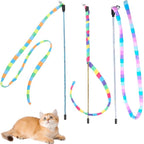 KABASI 3PCS Interactive Cat Rainbow Wand Toys, Colorful Cats String Toy Teaser Wand Sturdy Pole with Spring Balls for Kitten Cat Having Fun Exerciser Playing Indoor and Outdoor