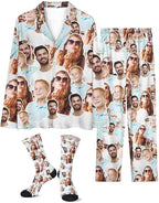 Custom Face Pajamas for Women Men,Personalized Dog Cat Pet Pajamas Set,Christmas Long Sleeve Sleepwear Pjs