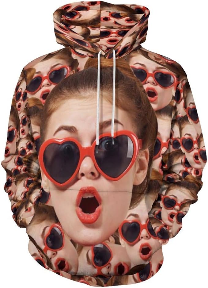 Artsadd Custom Face Unisex athletic Pockets Sweatshirt Loose Hoodie Custom Christmas Long Sleeve Sweatshirt Hooded Pullover