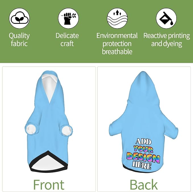Personalized Dog Hoodie Custom Hooded Pet Warm Pullover Sweatshirt with Name Number Clothes for Chihuahua Pupppy Kitten Hoodies Puppy Soft Sweater Winter Small Dogs Cats, Light Sky Blue, L,