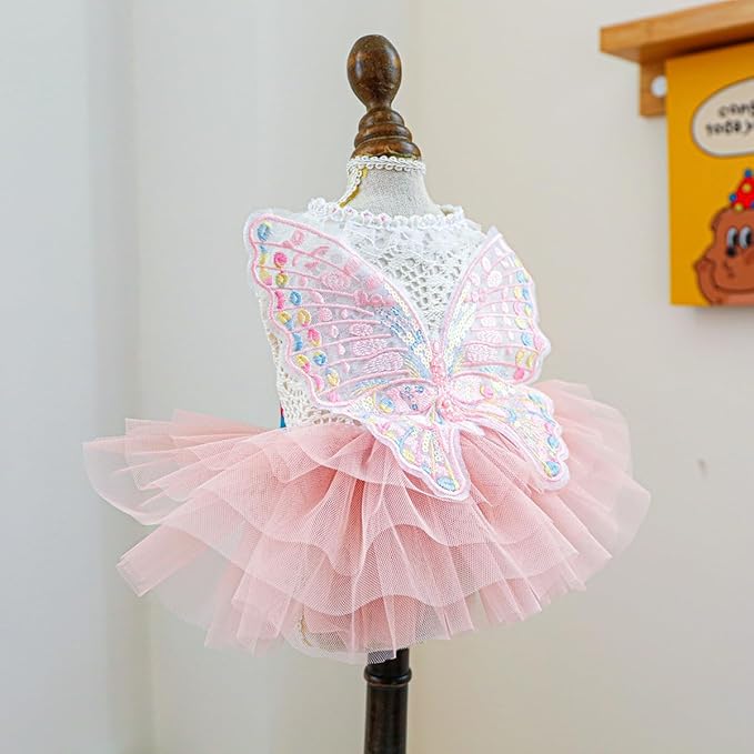 Fashion Sweet Puppy Dog Blingbling Princess Skirt Pet Dog Lace Cake Camisole Tutu Dress B-Pink XS