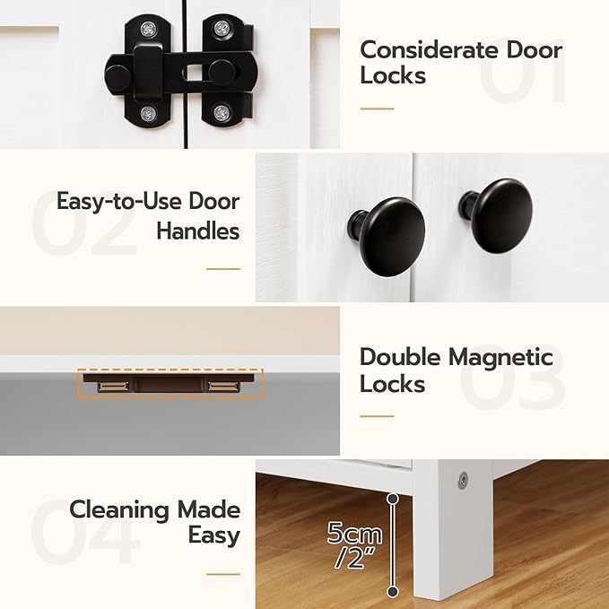 HOOBRO Litter Box Enclosure, Cat Litter Box Furniture with Removable Divider, Large Hidden Litter Box Furniture, Wooden Cat House, End Side Table, 31" L x 17.5" W x 19.7" H, White WT03MW01G2