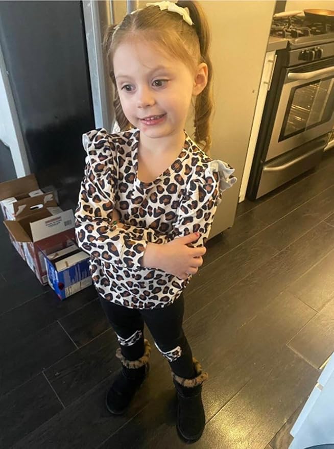 Little Girls Unicorn Outfits 2 Piece Kids Ruffle Sleeve Sweatshirt + Leggings Fall Leopard Clothing Sets 2-10 Years Old