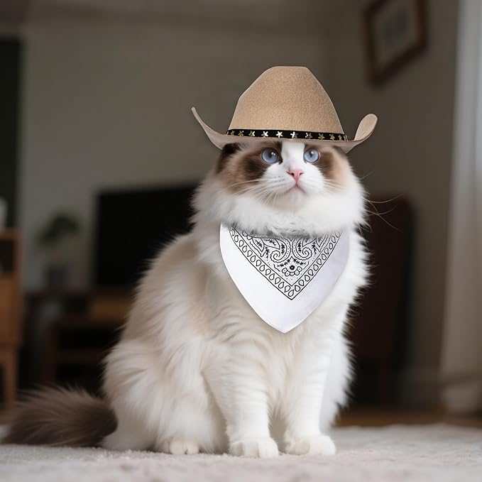 choyaxo Halloween Costumes for Dogs Cat Pet Cowboy Costume Cowboy Hat with Bandana Set for Halloween, Christmas, Holiday, Party, Cosplay (Khaki, Large)