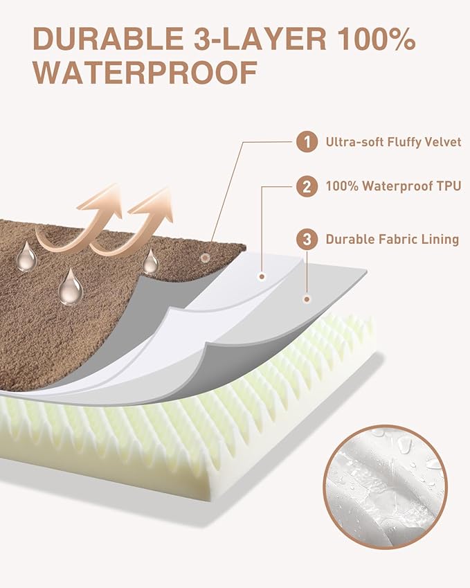 KSIIA Orthopedic Dog Bed Crate Waterproof Pet Mats for Large Dogs Deluxe Plush Washable Pet Bed with Egg Crate Foam & Removable Cover, 35 x 22 Inch, Brown