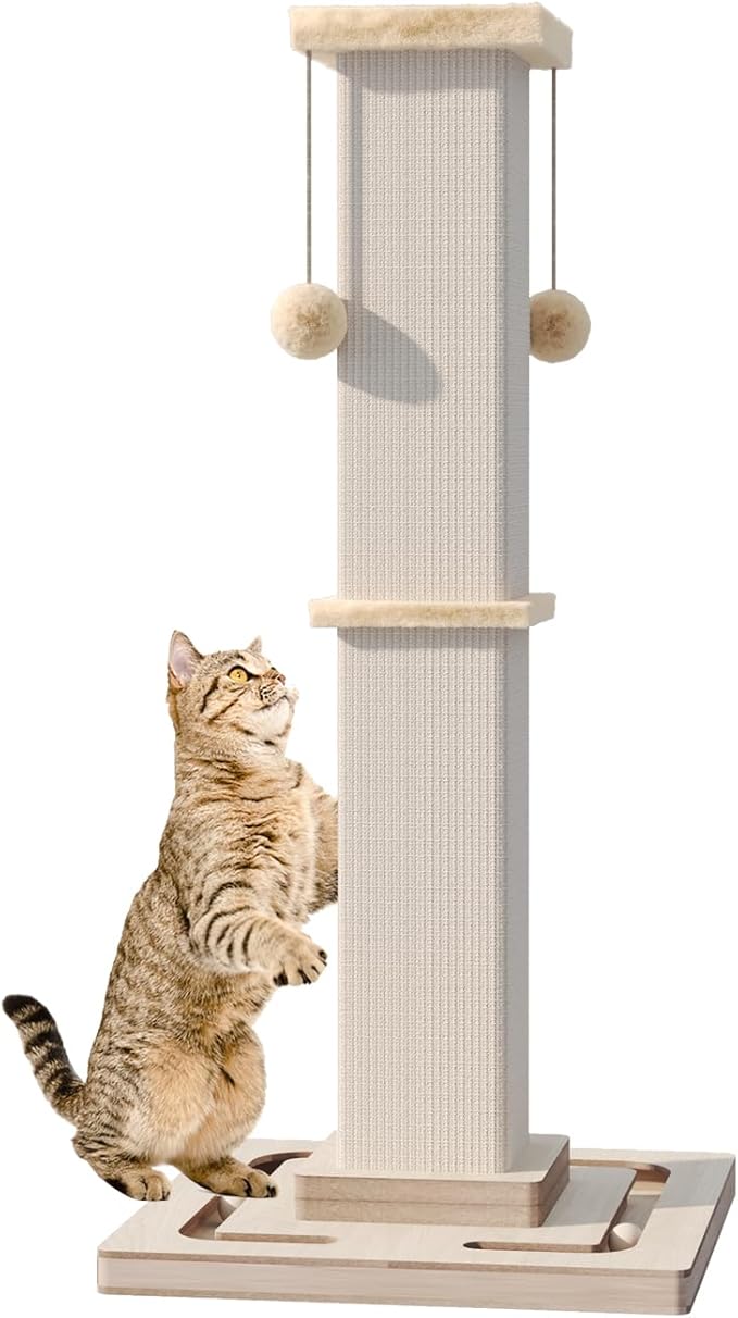 Large Cat Scratching Post, 32 Inch Tall Heavy Duty Scratching Post with Tracking Interactive Toys for Indoor