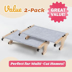 Zakkart 2PC Easy Seat Cat Perch for Window Sill - Hammock Design w/Pine Wood & Robust Metal Frame - Cat Window Seat for Large Cats and Kittens (Natural Color Wood w/Gray Bed, Large (26''W x 14''D)