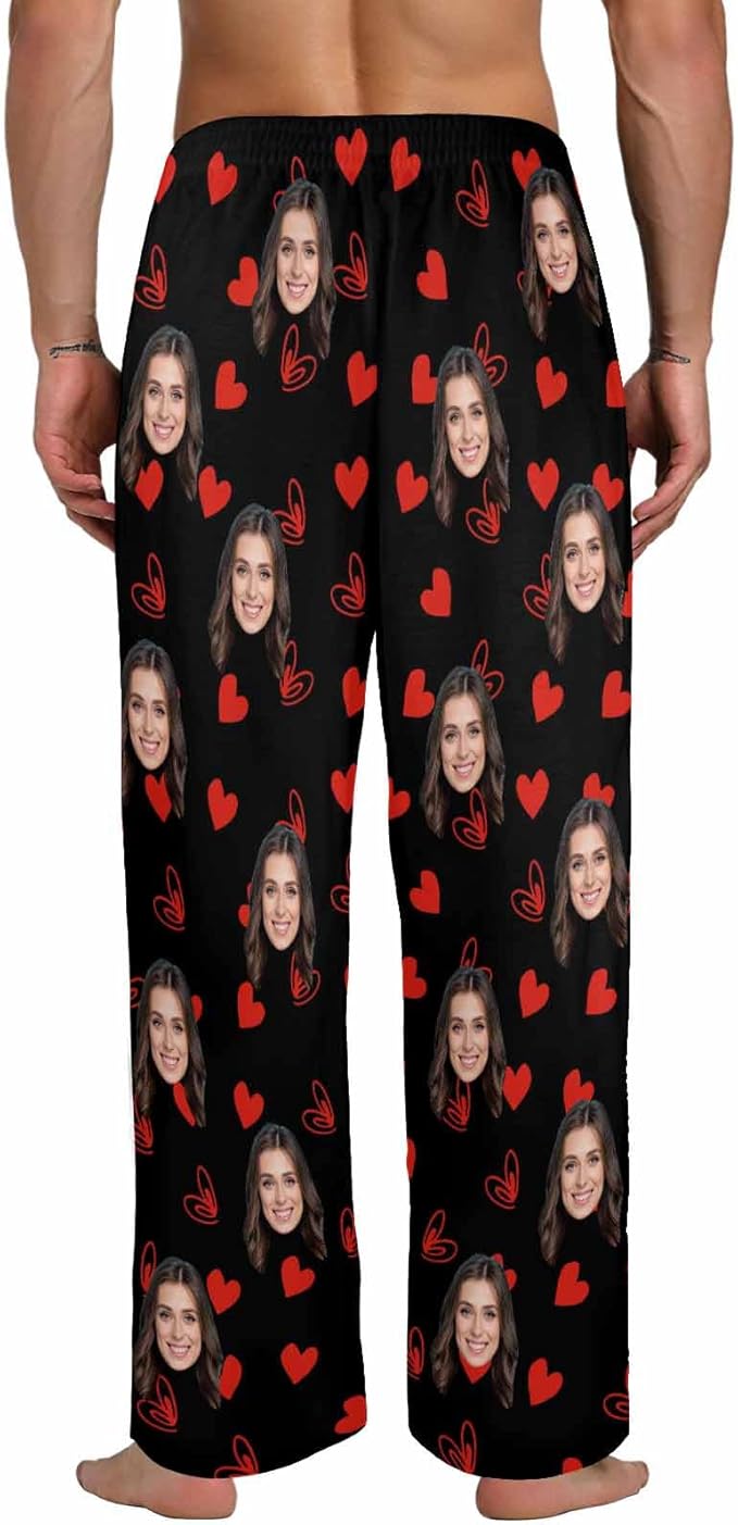 Artsadd Personalized Christmas Pajama Pants Socks for Men Custom Photo Pajama Bottoms for Men S-XXL