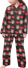 Artsadd Girls Pajamas Set Custom Face Pet Photo Long Sleeve Sleepwear Personalized Printed V-Neck Button-up Pants Nightwear