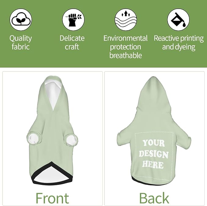 Personalized Chihuahua Dog Hoodie, Custom Pet Warm Sweatshirt Costume with Name Number Photo, Customize ID Clothes for Pupppy Kitten Dogs Cats, LightGreen, S