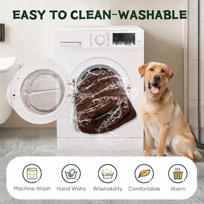 Dog Crate Pad, 42 Inch Machine Washable Plush Dog Crate Mat for Large Dogs, Soft Anti-Slip Kennel Pad & Pet Bed Mat for Metal Crates, Brown