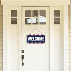 Welcome Sign for Front Door, Welcome Decor Wooden Hanging Sign, Patriotic American Theme Wall Hanging Decor, Funny Wooden Outdoor Front Door Decoration 13.8X6.9 inches