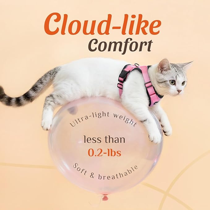 Dooradar Cat Harness and Leash Set, Escape Proof Safe Adjustable Kitten Vest Harnesses for Walking, Easy Control Soft Breathable Mesh Jacket with Reflective Strips for Cats, Pink, S