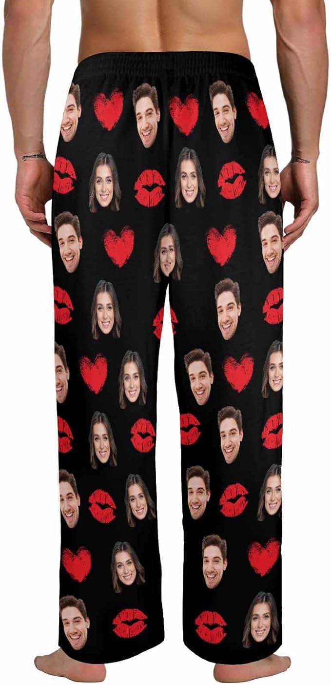 Artsadd Personalized Christmas Pajama Pants Socks for Men Custom Photo Pajama Bottoms for Men S-XXL