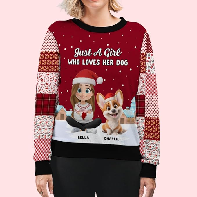 Wrappiness A Girl And Her Dog Christmas Sweatshirt - Cozy Unisex Fit Custom Shirt - Cute for Women Pet Lovers