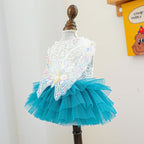 Fashion Sweet Puppy Dog Blingbling Princess Skirt Pet Dog Lace Cake Camisole Tutu Dress B-Blue L