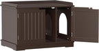 ZENY Cat Litter Box Enclosure Furniture Hidden, Wooden Cabinet with Divider, Modern Cat Washroom Storage Bench，Fit Most of Litter Box, Brown