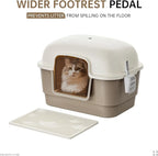 Cat Litter Box with Litter Mat and Scoop,High Wall Enclosed Cat Litter Boxes for Anti-Leakage, Covered Kitty Litter Box with Handle and Buckles for Portability and Privacy, Odor Control (Brown)