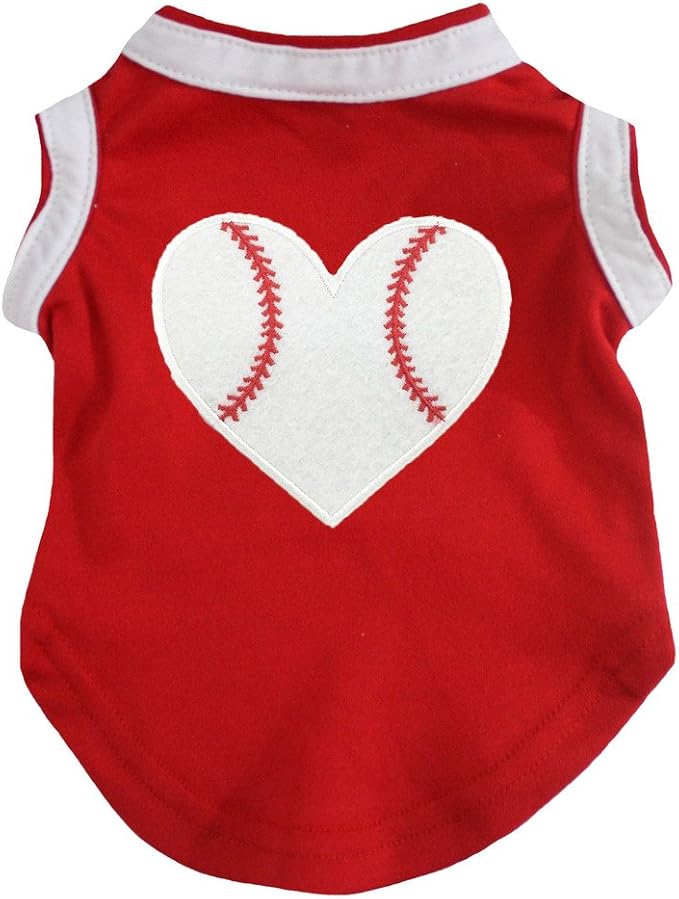 Petitebella Baseball Heart Puppy Dog Shirt (Red, Small)