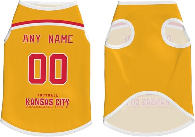 Kansas Custom Dog Clothes Pet Jersey Dog Jersey Various Sizes Customized Any Name & Number for Small & Middle and Big Dogs