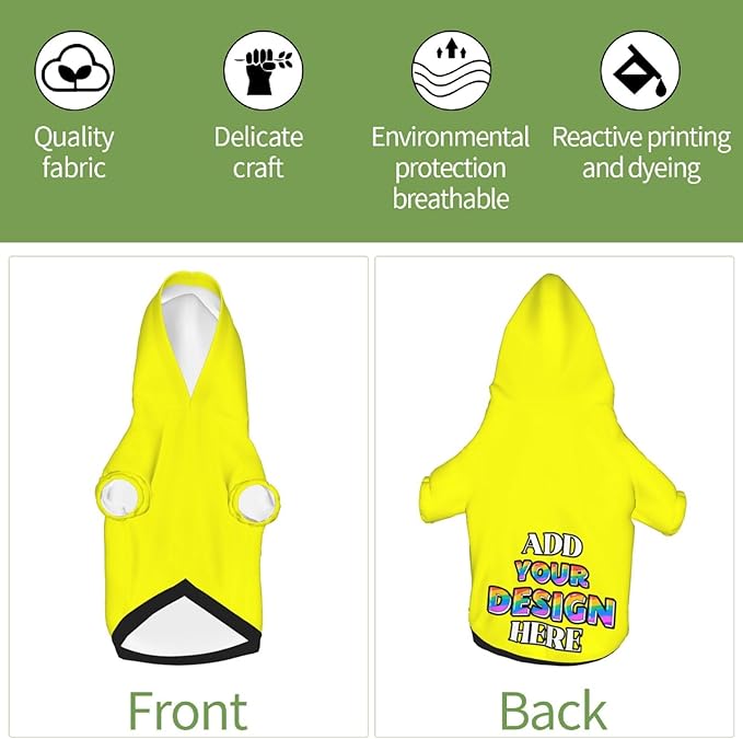 Custom Dog Hoodie, Personalized Dog Sweatshirt, Dog Clothes for Small Dogs Customizable, Yellow, XS, Ropa para Perros Pequeños, Customized Pets Puppy Clothes, Personalized Gifts
