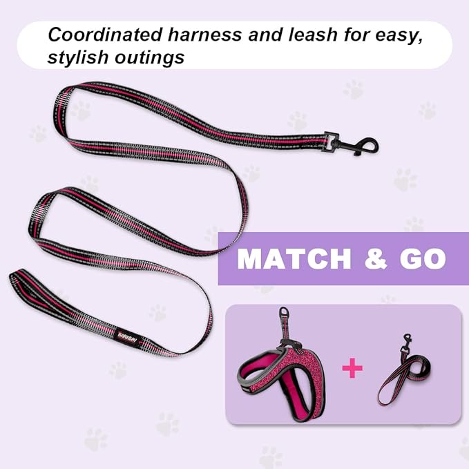 Cat Harness and Leash Set,Escape Proof Kitten Harness,Step in Adjustable Soft Lightweight,Easy Control,Reflective Strips Comfortable for Walking Travel(Pink/Black,XXS)