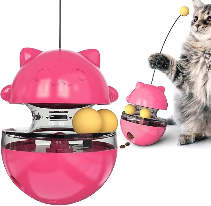 Cat Toy for Indoor Cats Wobble KittenTreat Dispensing Ball Food Dispenser Puzzle Slow Feeder Balls Kitty Stimulating Indoor Interactive Brain Game Toys Gift (Rose Red)