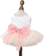 Fashion Sweet Puppy Dog Blingbling Princess Skirt Pet Dog Lace Cake Camisole Tutu Dress E-Pink L