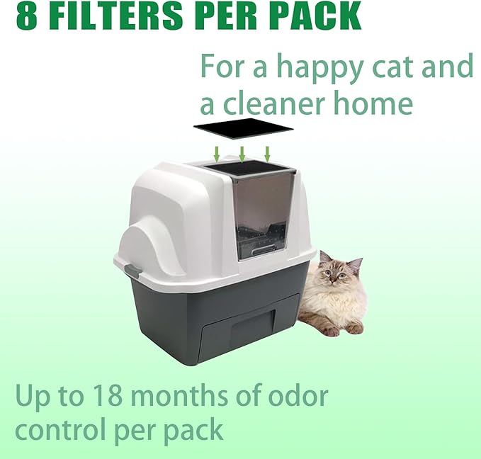Lubise 8 Pcs 0.5in Charcoal Filters Compatible with Van Ness Cat Litter Box, 4.5 x 6.5Inch Replacement Activated Carbon Premium Odor Filters for Pureness F6 Zeloite Air Filter, Black