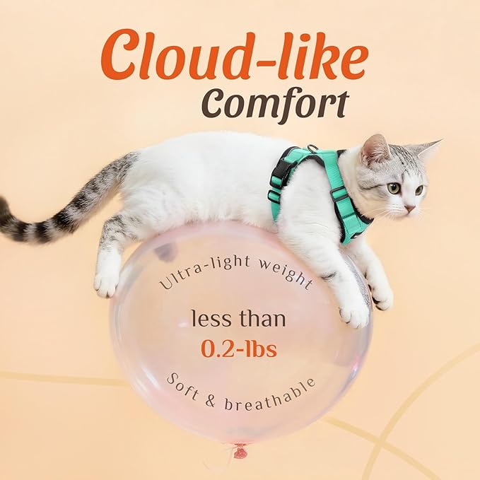 Dooradar Cat Harness and Leash Set, Escape Proof Safe Adjustable Kitten Vest Harnesses for Walking, Easy Control Soft Breathable Mesh Jacket with Reflective Strips for Cats, Green, XS